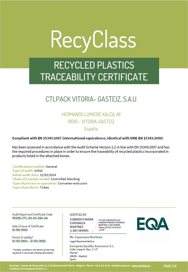 RecyClass - Recycled plastics traceability certificate